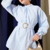 Ankle Elastic Waist Poplin Tunic Blue Großhandel tunic - Hicabistan Türkei Fabrik