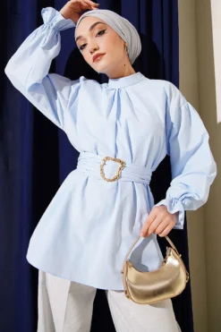 Ankle Elastic Waist Poplin Tunic Blue