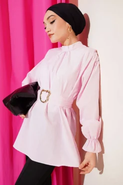 Ankle Elastic Waist Poplin Tunic Pink