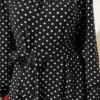 Ankle Elastic Polka Dot Belted Dress Black all'ingrosso dress view 4 - Hicabistan fabbrica Turchia
