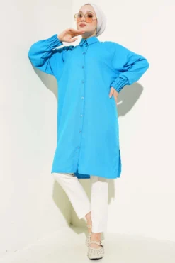 Alternative view of Ankle Ribbed Long Shirt Blue