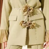 Ankle Pleated Floral Brooch Blazer Set groothandel clothing set view 4 - Hicabistan Turkije fabriek