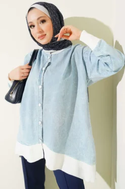 Buttoned Denim Tunic with Ankle Ribbing
