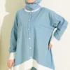 Buttoned Denim Tunic with Ankle Ribbing