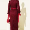Ankle Tulle Laced Sequin Evening Dress Burgundy wholesale dress view 3 - Hicabistan Turkey factory