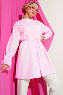 Ankle Length Brit Button-Up Shirt Pink