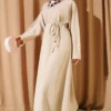 Crew Neck Patch Belted Dress Beige al por mayor dress - Hicabistan fábrica Turquía