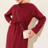 Belted A-Line Dress Burgundy wholesale dress view 2 - Hicabistan Turkey factory