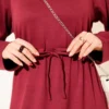 Belted A-Line Dress Burgundy wholesale dress view 4 - Hicabistan Turkey factory