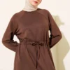 Belted A-Line Dress Brown wholesale dress - Hicabistan Turkey factory