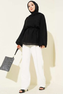 Vue alternative de Crew Neck Drawstring Tunic Black