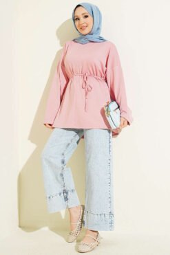 منظر بديل لـ Bicycle Neck Tunic with Tie Belt Powder Pink