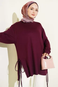 Crew Neck Side Tie Tunic Plum