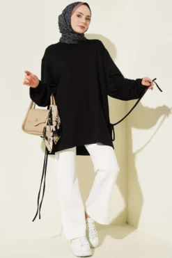 Alternative view of Crew Neck Side Tie Tunic Black