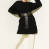 Round Neck Soft Side Slit Knit Tunic Black wholesale tunic view 2 - Hicabistan Turkey factory