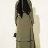 Dress with Floral Accessory and Piping Detail Khaki wholesale dress view 3 - Hicabistan Turkey factory