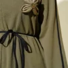 Dress with Floral Accessory and Piping Detail Khaki wholesale dress view 4 - Hicabistan Turkey factory