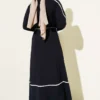 Dress with Floral Accessory and Piping Detail Navy Blue all'ingrosso dress view 3 - Hicabistan fabbrica Turchia
