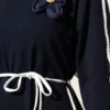 Dress with Floral Accessory and Piping Detail Navy Blue all'ingrosso dress view 4 - Hicabistan fabbrica Turchia