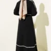 Dress with Floral Accessory and Piping Detail Black wholesale dress view 3 - Hicabistan Turkey factory