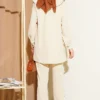 Piped Baby Collar Two-Piece Set Beige wholesale clothing set view 3 - Hicabistan Turkey factory