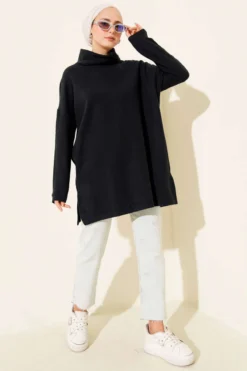 Alternatieve weergave van Turtleneck Ribbed Cashmere Tunic Navy Blue
