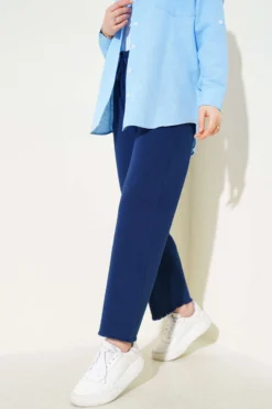 Wide Tassel Hem Gabardine Pants Navy Blue