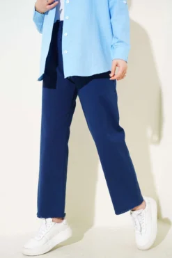 Alternative view of Wide Tassel Hem Gabardine Pants Navy Blue