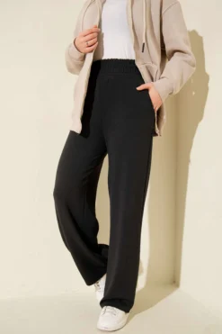 Alternative view of Wide Leg High Waist Elastic Pants Anthracite