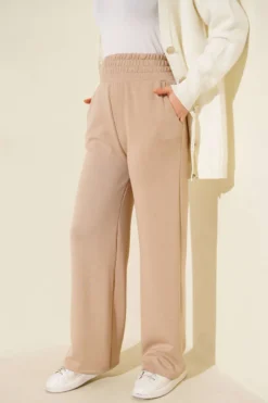 Alternative view of Wide Leg High Waist Elastic Pants Beige