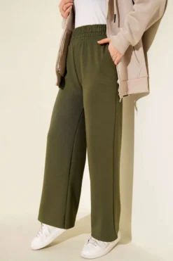 Wide Leg High Waist Elastic Pants Khaki