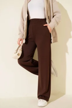 Alternative view of Wide Leg High Waist Elastic Pants Brown
