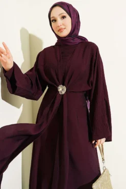 Vue alternative de Bolero Detailed Dress with Gold Accessories Plum