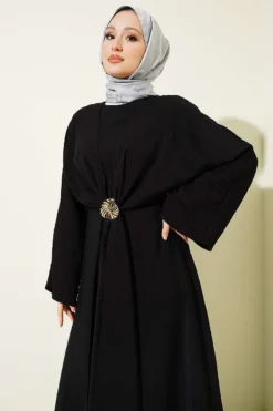 Bolero Detailed Dress with Gold Accessories Black wholesale dress view 2 - Hicabistan Turkey factory