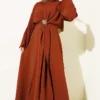 Bolero Detailed Dress with Gold Accessories Tan