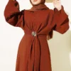 Bolero Detailed Dress with Gold Accessories Tan en gros dress view 2 - Hicabistan usine Turquie