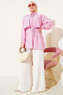 Alternative view of Bolero Detailed Tie Belt Tencel Shirt Pink