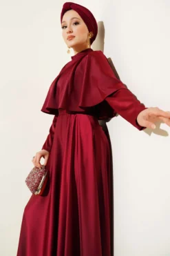 Boleron Satin Evening Dress Burgundy