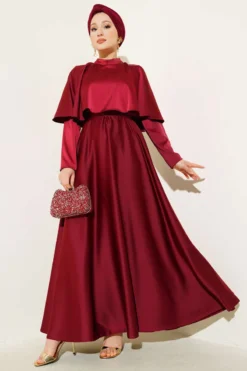 Vue alternative de Boleron Satin Evening Dress Burgundy
