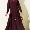 Button-Up Waist Tie Dress Burgundy Großhandel dress - Hicabistan Türkei Fabrik