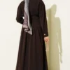 Button-Up Waist Tie Dress Brown en gros dress view 3 - Hicabistan usine Turquie