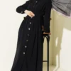 Button-Up Waist Tie Dress Black wholesale dress - Hicabistan Turkey factory