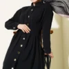 Button-Up Waist Tie Dress Black بالجملة dress view 2 - Hicabistan مصنع تركيا