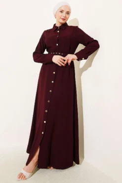 Buttoned Belted Tencel Dress Plum