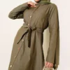Buttoned Belted Denim Dress Khaki wholesale dress view 2 - Hicabistan Turkey factory