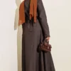 Buttoned Belted Denim Dress Brown all'ingrosso dress view 3 - Hicabistan fabbrica Turchia