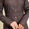 Buttoned Belted Denim Dress Brown all'ingrosso dress view 4 - Hicabistan fabbrica Turchia