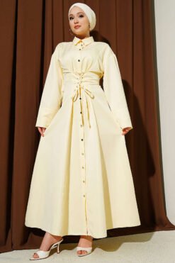 Buttoned Corset Detailed Dress Yellow