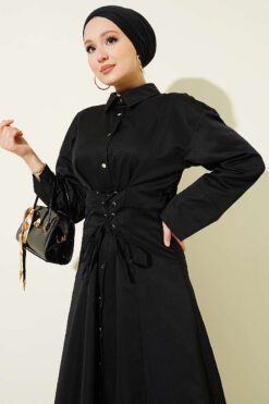 Vista alternativa di Buttoned Corset Detailed Dress Black