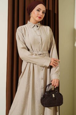 Alternative view of Buttoned Belted Dress with Trousers Beige